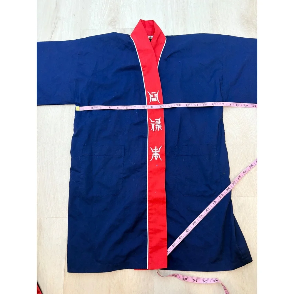 Duckling Kimono Robe Kids Size 10 Navy Blue Dragon Embroidered Kanji Vintage